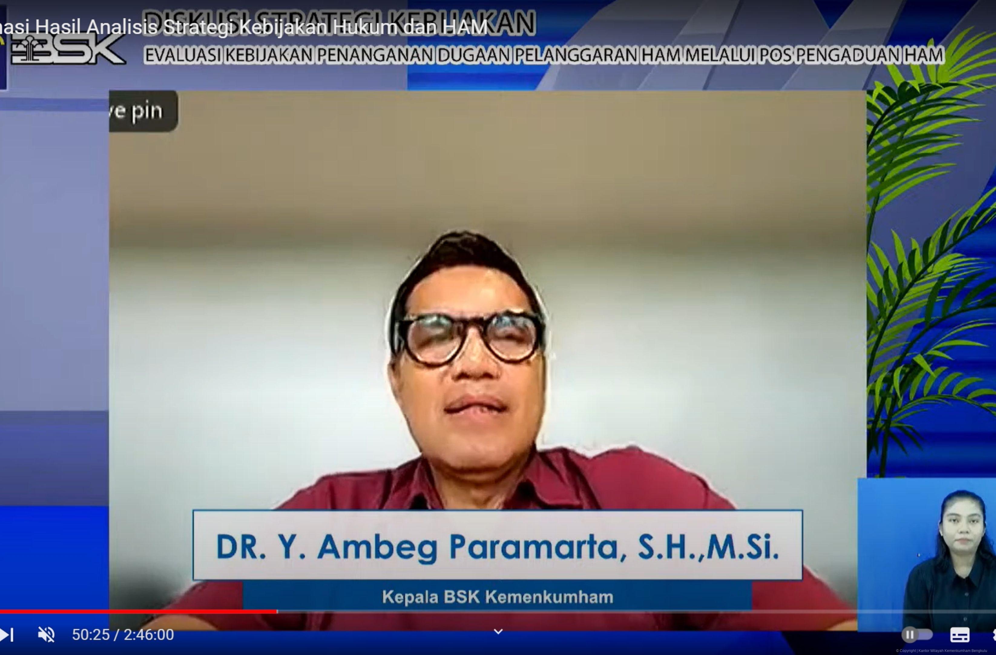 Kanwil Kemenkumham Bengkulu Ikuti Diseminasi Hasil Analisis Strategi Hukum dan HAM 3