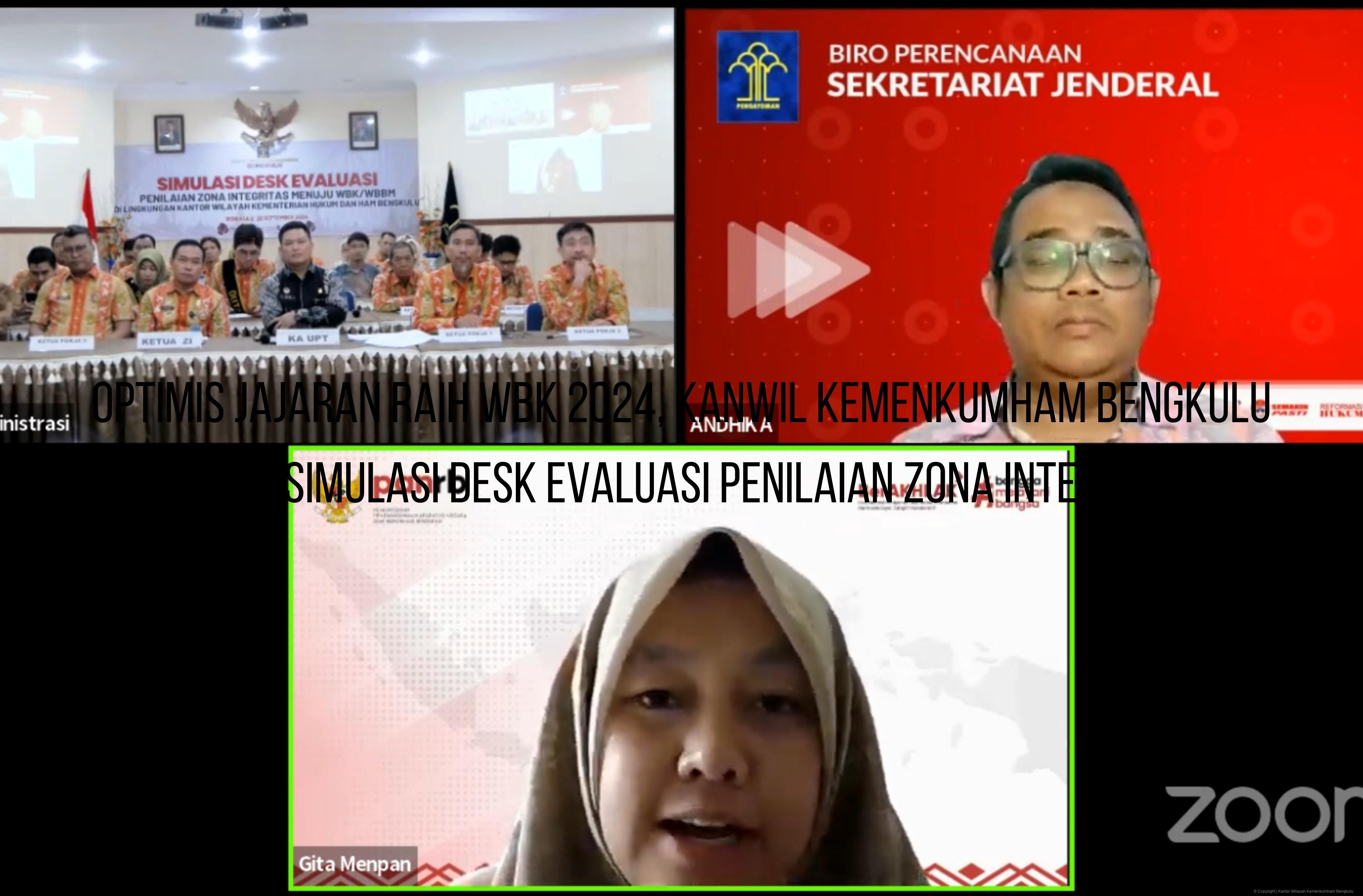 Optimis Jajaran Raih WBK 2024 Kanwil Kemenkumham Bengkulu Gelar Simulasi Desk Evaluasi Penilaian Zona Integritas 5