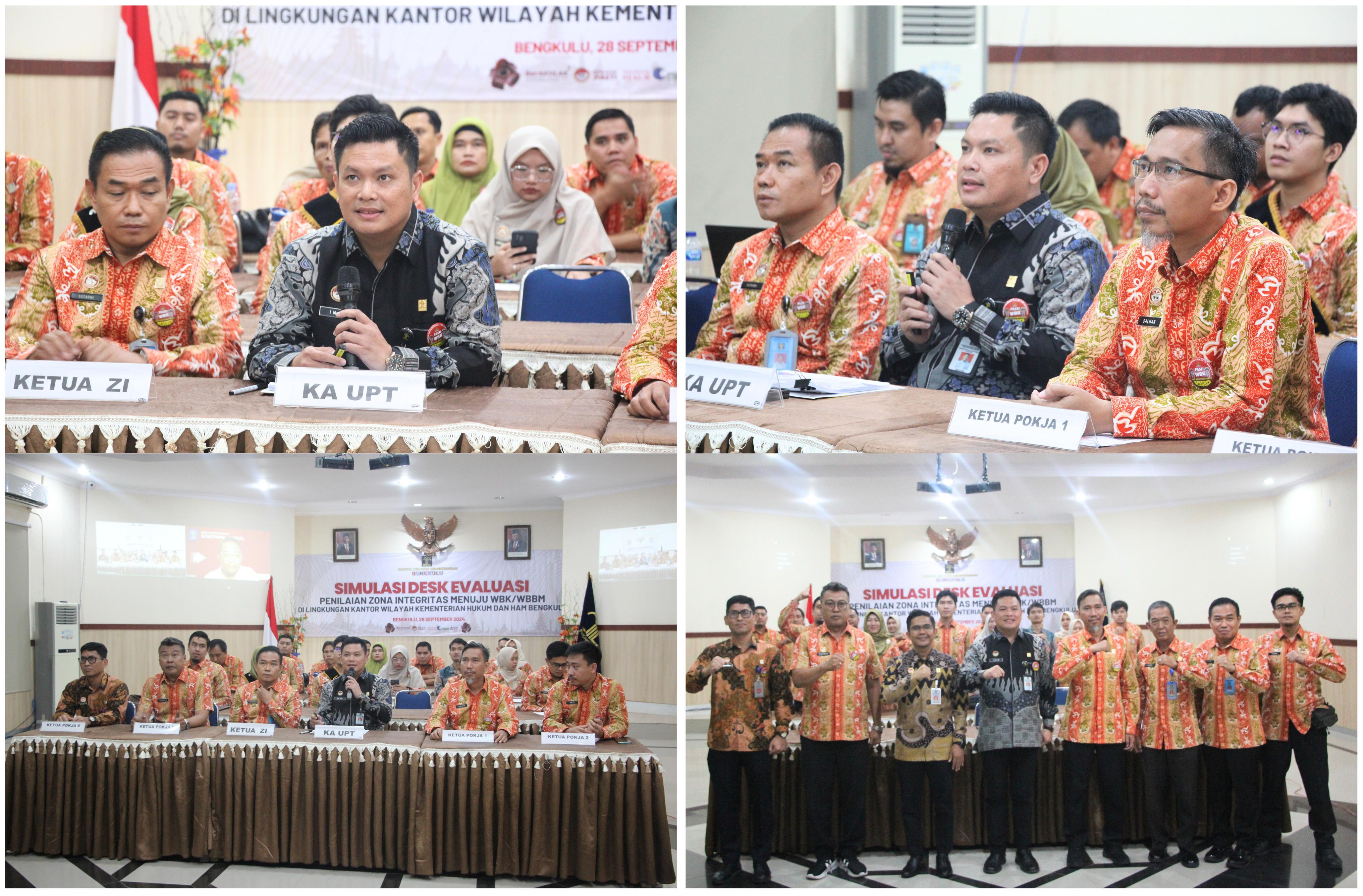 Optimis Jajaran Raih WBK 2024 Kanwil Kemenkumham Bengkulu Gelar Simulasi Desk Evaluasi Penilaian Zona Integritas 8