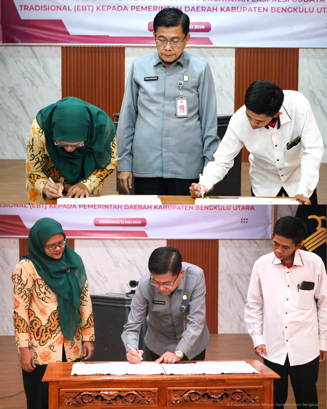 Langkah Nyata Perkuat Ekosistem Inovasi dan Pelestarian Budaya Kemenkum Bengkulu Teken PKS 2 Kampus dan Sahkan Lagu Ting Bedeting 2
