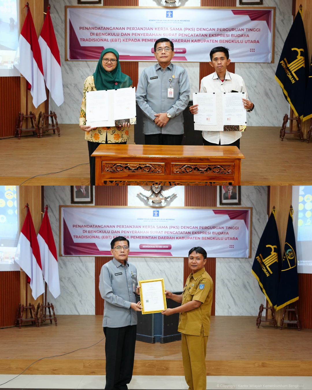 Langkah Nyata Perkuat Ekosistem Inovasi dan Pelestarian Budaya Kemenkum Bengkulu Teken PKS 2 Kampus dan Sahkan Lagu Ting Bedeting 3