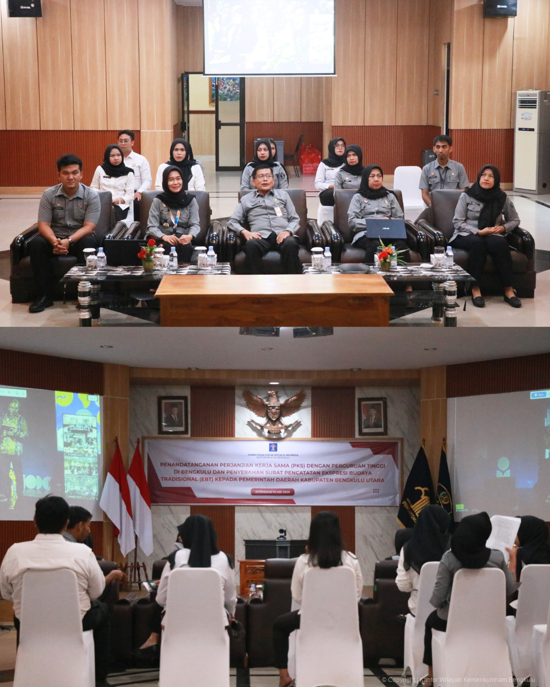 Langkah Nyata Perkuat Ekosistem Inovasi dan Pelestarian Budaya Kemenkum Bengkulu Teken PKS 2 Kampus dan Sahkan Lagu Ting Bedeting 6