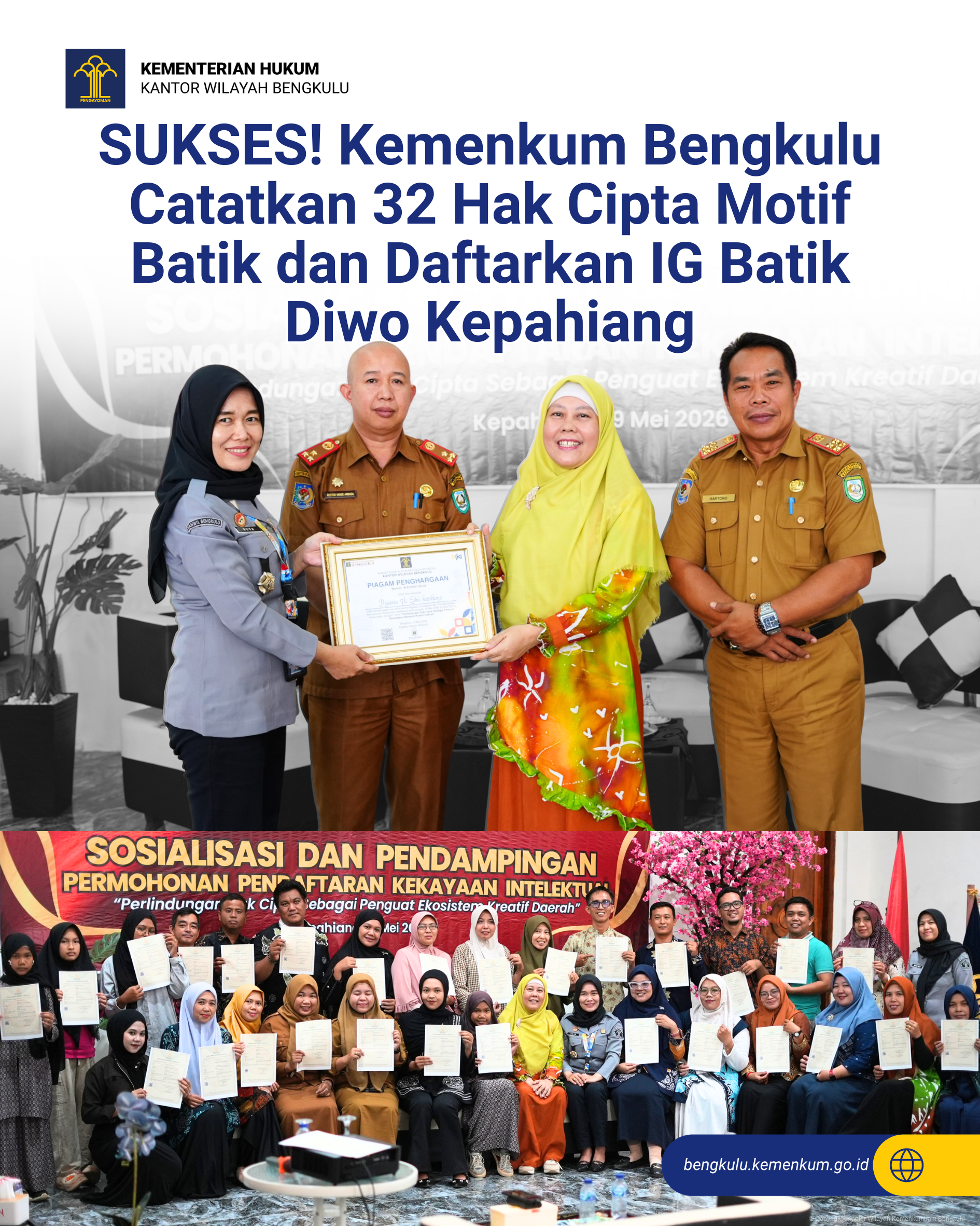 SUKSES Kemenkum Bengkulu Catatkan 32 Hak Cipta Motif Batik dan Daftarkan IG Batik Diwo Kepahiang 1