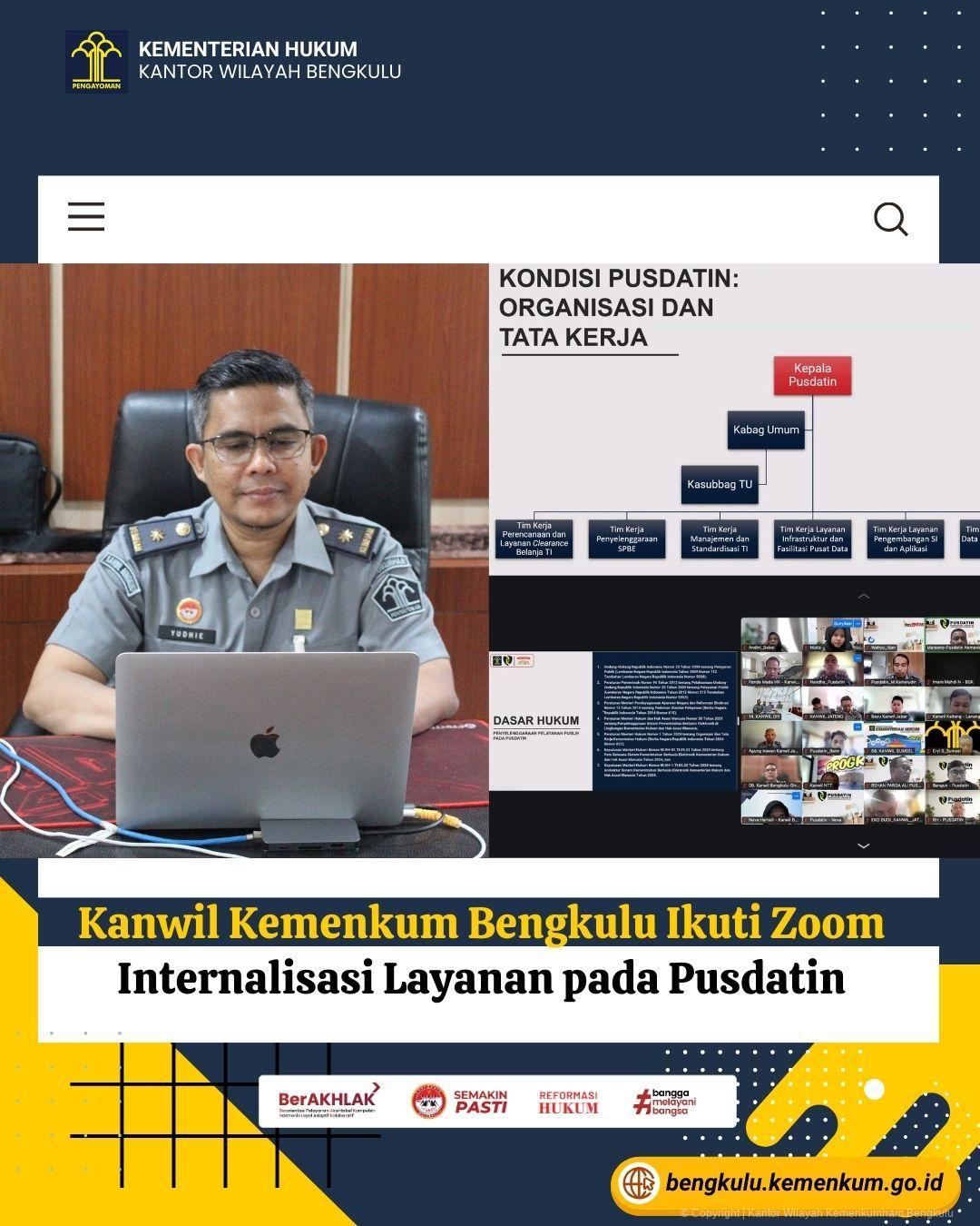 Kanwil Kemenkum Bengkulu Ikuti Zoom Internalisasi Layanan pada Pusdatin