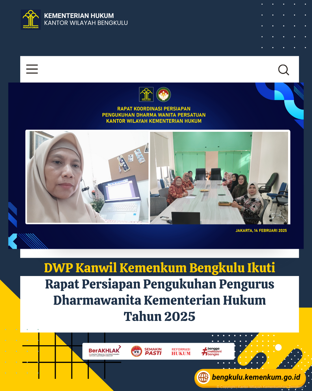 DWP Kanwil Kemenkum Bengkulu Ikuti Rapat Persiapan Pengukuhan Pengurus Dharmawanita Kementerian Hukum Tahun 2025