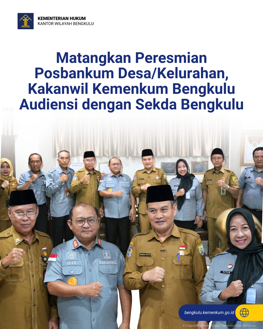 Matangkan Peresmian Posbankum Desa/Kelurahan, Kakanwil Kemenkum Bengkulu Audiensi dengan Sekda Bengkulu